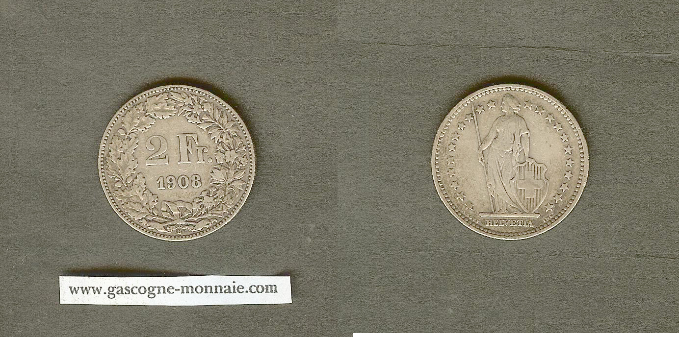 Switzerland 2 francs 1908 gVF